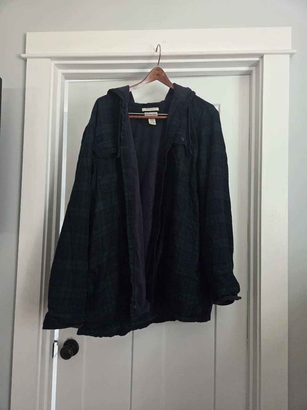 Plaid Hooded Flannel Jacket - Navy/Green